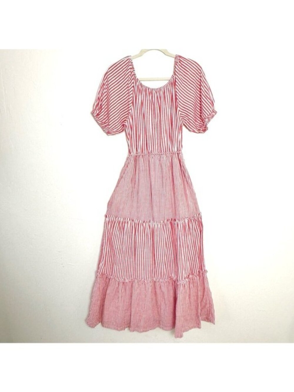 Draper James striped Red and white Tiered Cotton midi Dress Flared Medium - Picture 6 of 12